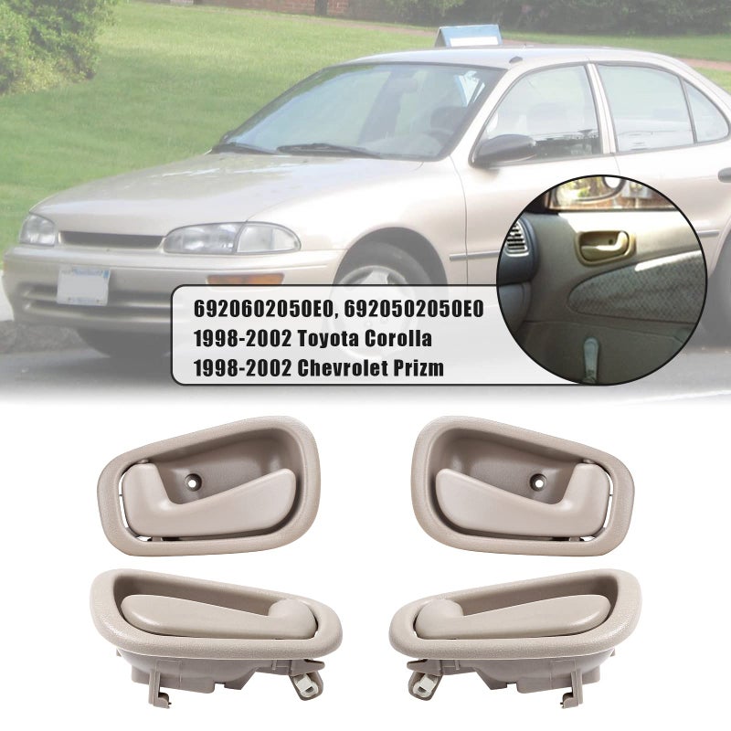 FAERSI 4Pcs Inside Interior Door Handle Front Rear Driver & Passenger Side Replacements for Toyota Corolla Prizm Manual Lock Beige/Tan 1998 1999 2000 2001 2002 OE:79500, 80890 - Image 4